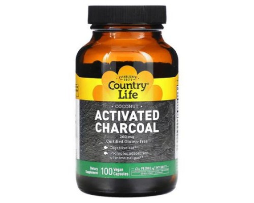 Country Life, Activated Charcoal, 260 mg, 100 Vegan Capsules Country Life, Activated Charcoal, 260 mg, 100 Vegan Capsules