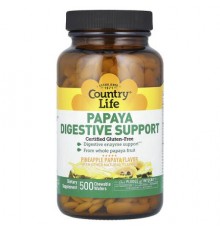 Country Life, Papaya Digestive Support, Pineapple Papaya, 500 Chewable Wafers