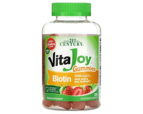 21st Century, VitaJoy Biotin Gummies, Strawberry Flavor, 120 Vegetarian Gummies (2,500 mcg per Gummy) 21st Century, VitaJoy Biotin Gummies, Strawberry Flavor, 120 Vegetarian Gummies (2,500 mcg per Gummy)