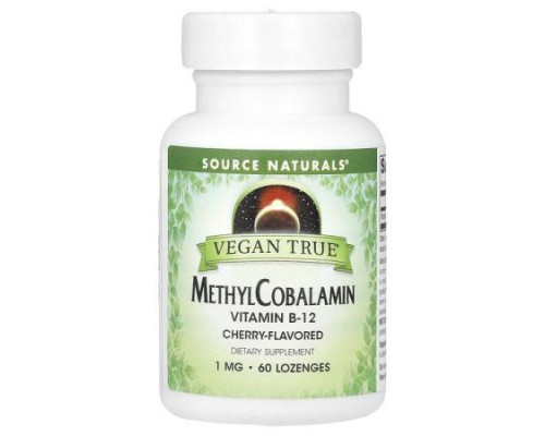 Source Naturals, Vegan True, MethylCobalamin Vitamin B-12, Cherry , 1 mg, 60 Lozenges
