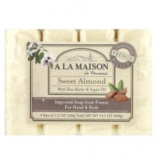 A La Maison de Provence, Hand & Body Bar Soap, Sweet Almond, 4 Bars, 3.5 oz (100 g) Each
