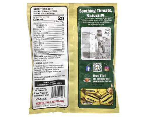 Honees, Honey Lemon Menthol Eucalyptus Cough Drops, 20 King Sized Drops, 3.5 oz (100 g)