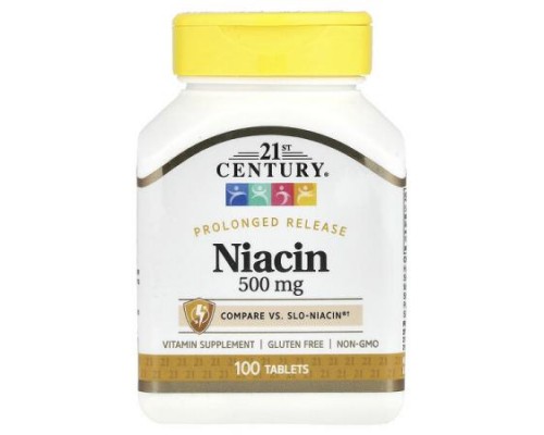 21st Century, Prolonged Release Niacin, 500 mg, 100 Tablets 21st Century, Prolonged Release Niacin, 500 mg, 100 Tablets