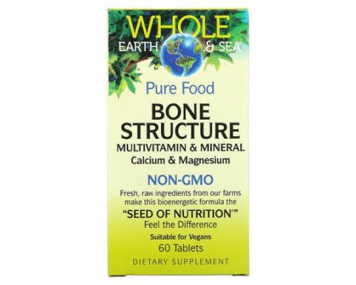 Natural Factors, Whole Earth & Sea, Bone Structure Multivitamin & Mineral, Calcium & Magnesium, 60 Tablets