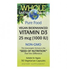 Natural Factors, Whole Earth & Sea, Vegan Bioenhanced Vitamin D3, 25 mcg (1,000 IU), 90 Vegetarian Capsules