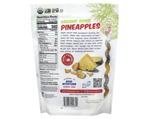 Made in Nature, Organic Dried Pineapples, Sun-Ripened, Unsulfured, 7.5 oz (213 g)