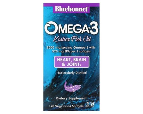 Bluebonnet Nutrition, Omega-3 Kosher Fish Oil, 120 Vegetarian Softgels (1,000 mg per Softgel) Bluebonnet Nutrition, Omega-3 Kosher Fish Oil, 120 Vegetarian Softgels (1,000 mg per Softgel)