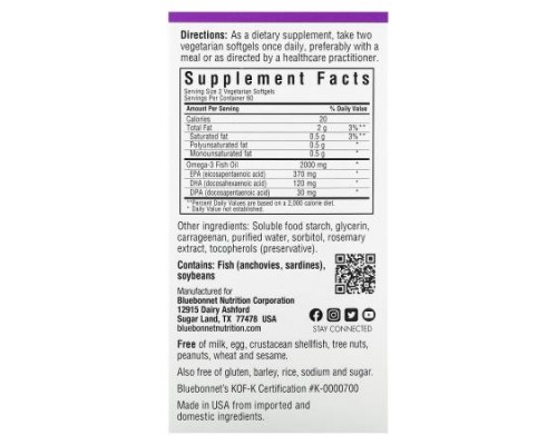 Bluebonnet Nutrition, Omega-3 Kosher Fish Oil, 120 Vegetarian Softgels (1,000 mg per Softgel) Bluebonnet Nutrition, Omega-3 Kosher Fish Oil, 120 Vegetarian Softgels (1,000 mg per Softgel)