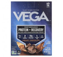 Vega, Performance, Protein + Recovery, Creamy Chocolate, 12 Packs, 1.6 oz (44 g) Each