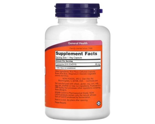 NOW Foods, CoQ10, 60 mg, 180 Veg Capsules