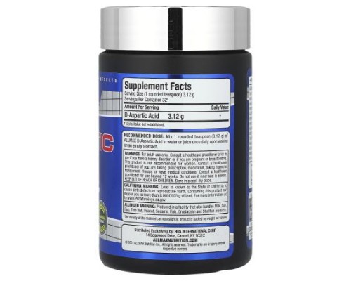 ALLMAX, D-Aspartic Acid, 3.53 oz (100 g) ALLMAX, D-Aspartic Acid, 3.53 oz (100 g)