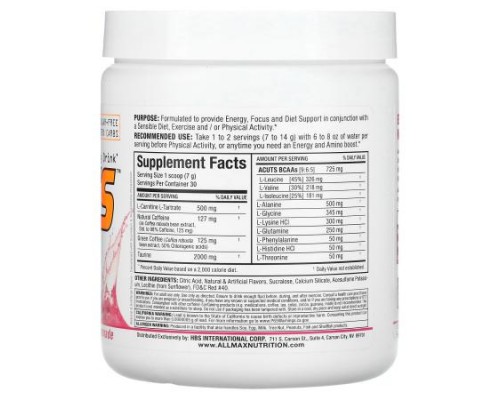 ALLMAX, ACUTS™, Amino-Charged Energy Drink, Pink Lemonade, 7.4 oz (210 g) ALLMAX, ACUTS™, Amino-Charged Energy Drink, Pink Lemonade, 7.4 oz (210 g)
