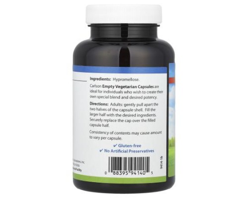 Carlson, Empty Vegetarian #1 Capsules, 200 Capsules Carlson, Empty Vegetarian #1 Capsules, 200 Capsules