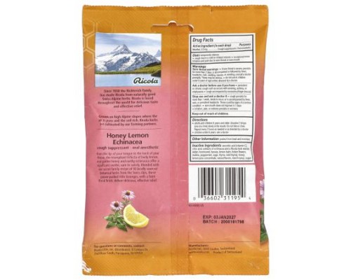 Ricola, Oral Anesthetic, Honey Lemon Echinacea , 19 Wrapped Drops Ricola, Oral Anesthetic, Honey Lemon Echinacea , 19 Wrapped Drops