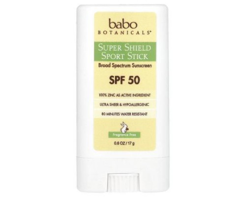 Babo Botanicals, Super Shield Sport Stick, SPF 50, Fragrance Free, 0.6 oz (17 g) Babo Botanicals, Super Shield Sport Stick, SPF 50, Fragrance Free, 0.6 oz (17 g)