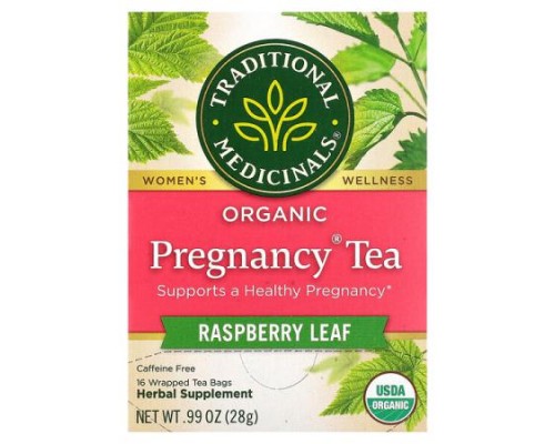 Traditional Medicinals, Organic Pregnancy Tea, Raspberry Leaf, Caffeine Free, 16 Wrapped Tea Bags, 0.99 oz (28 g)