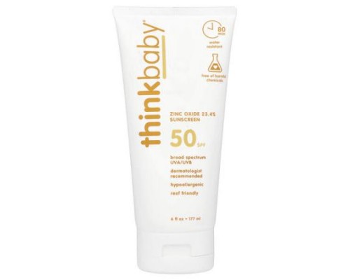 think, Thinkbaby®, Zinc Oxide Sunscreen, SPF 50, 6 fl oz (177 ml) think, Thinkbaby®, Zinc Oxide Sunscreen, SPF 50, 6 fl oz (177 ml)