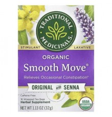 Traditional Medicinals, Organic Smooth Move®, Original with Senna, Caffeine Free, 16 Wrapped Tea Bags, 1.13 oz (32 g)