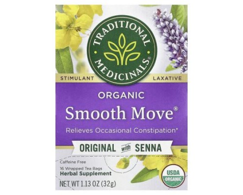 Traditional Medicinals, Organic Smooth Move®, Original with Senna, Caffeine Free, 16 Wrapped Tea Bags, 1.13 oz (32 g)