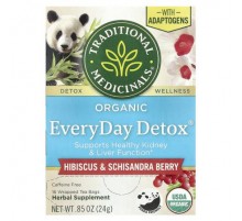 Traditional Medicinals, Organic EveryDay Detox®, Hibsicus & Schisandra Berry, Caffeine Free, 16 Wrapped Tea Bags, 0.85 oz (24 g)