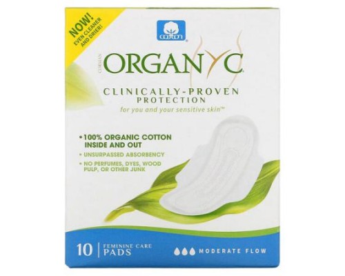 Organyc, Organic Cotton Pads, Moderate Flow, 10 Pads