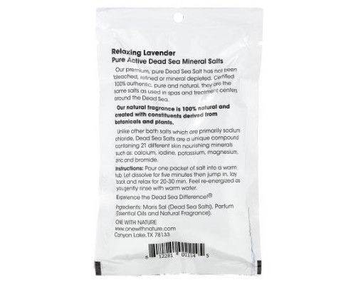 One with Nature, Dead Sea Spa, Mineral Salts, Relaxing, Lavender, 2.5 oz (70 g)