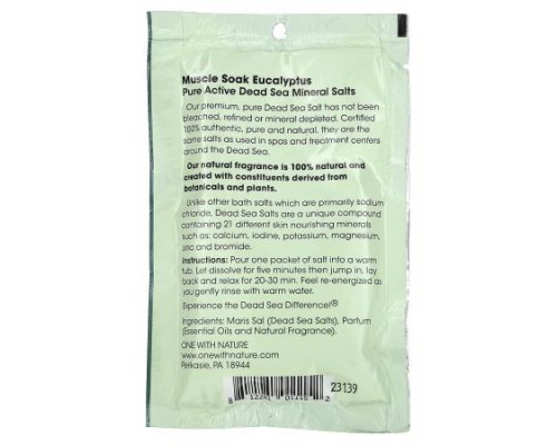 One with Nature, Dead Sea Spa, Mineral Salts, Muscle Soak, Eucalyptus, 2.5 oz (70 g)