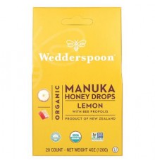 Wedderspoon, Organic Manuka Honey Drops, Lemon With Bee Propolis, 20 Count, 4 oz (120 g)