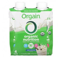 Orgain, Organic Nutrition, Grass-Fed Protein Shake,  Sweet Vanilla Bean, 4 Pack, 11 fl oz (330 ml) Each