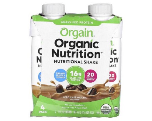 Orgain, Organic Nutrition, Nutritional Shake, Iced Cafe Mocha, 4 Pack, 11 fl oz (330 ml) Each