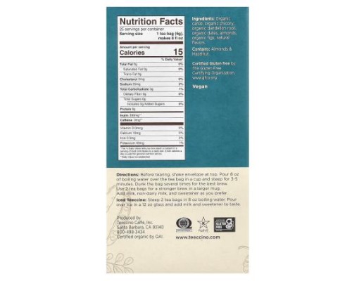 Teeccino, Roasted Herbal Tea, Dandelion Caramel Nut, Caffeine Free, 25 Tea Bags, 5.3 oz (150 g)
