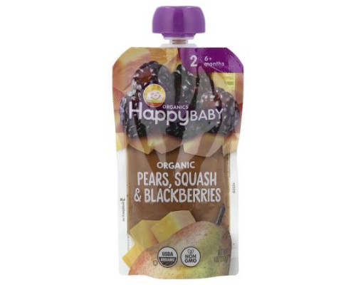 Happy Family Organics, Happy Baby®, Organic Baby Food, 6+ Months, Pears, Squash & Blackberries, 4 oz (113 g)