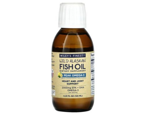 Wiley's Finest, Wild Alaskan Fish Oil, Peak Omega-3, Natural Lemon, 2,300 mg, 4.23 fl oz (125 ml)
