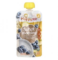 Happy Family Organics, Happy Tot, Super Morning, For 2+ Years, Organic Bananas, Blueberries, Yogurt, Oats & Chia , 4 oz (113 g)