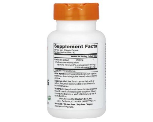 Doctor's Best, Ultra Cordyceps, 750 mg, 60 Veggie Caps Doctor's Best, Ultra Cordyceps, 750 mg, 60 Veggie Caps