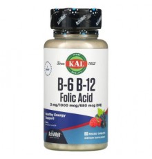 KAL, B-6 B-12 Folic Acid, Berry, 60 Micro Tablets