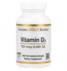 California Gold Nutrition, Vitamin D3, 125 mcg (5,000 IU), 360 Fish Gelatin Softgels