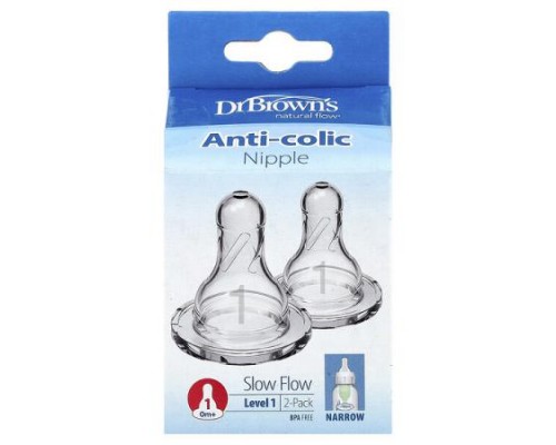 Dr. Brown's, Natural Flow®, Anti-Colic Nipple, 0 Months +, Slow Flow, 2 Pack Dr. Brown's, Natural Flow®, Anti-Colic Nipple, 0 Months +, Slow Flow, 2 Pack