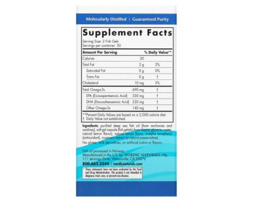 Nordic Naturals, Omega-3, Lemon, 60 Fish Gelatin Soft Gels (345 mg per Soft Gel)