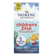 Nordic Naturals, Children's DHA, Ages 3-6, Strawberry, 90 Mini Chewable Soft Gels