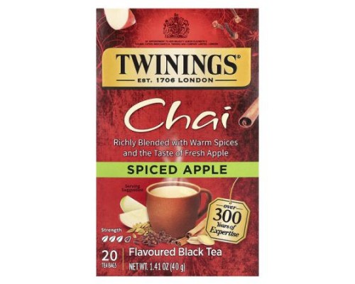 Twinings, Flavored Black Tea, Chai, Spiced Apple, 20 Tea Bags, 1.41 oz (40 g) Twinings, Flavored Black Tea, Chai, Spiced Apple, 20 Tea Bags, 1.41 oz (40 g)