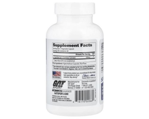 GAT, L-Carnitine, 60 Veg Capsules (500 mg per Capsule)