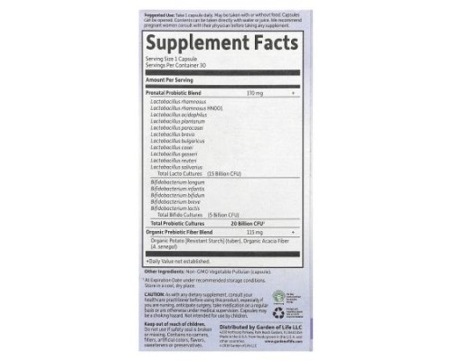 Garden of Life, Dr. Formulated Probiotics, Once Daily Prenatal (no refrigeration required), 30 Vegetarian Capsules