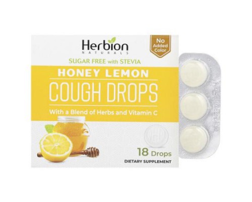 Herbion Naturals, Naturals, Cough Drops, Sugar Free, Honey Lemon, 18 Drops Herbion Naturals, Naturals, Cough Drops, Sugar Free, Honey Lemon, 18 Drops