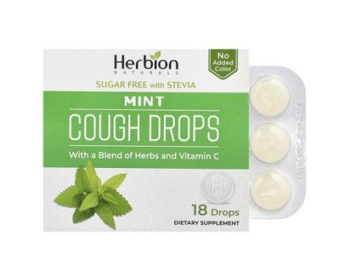 Herbion Naturals, Cough Drops, Sugar Free, Mint, 18 Drops Herbion Naturals, Cough Drops, Sugar Free, Mint, 18 Drops