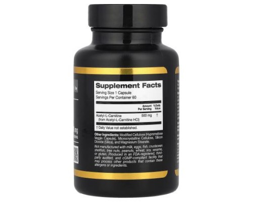 California Gold Nutrition, Acetyl-L-Carnitine, 500 mg, 60 Veggie Capsules California Gold Nutrition, Acetyl-L-Carnitine, 500 mg, 60 Veggie Capsules