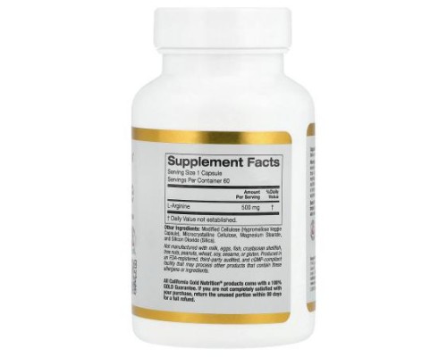 California Gold Nutrition, L-Arginine, 500 mg , 60 Veggie Capsules California Gold Nutrition, L-Arginine, 500 mg , 60 Veggie Capsules