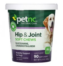 petnc NATURAL CARE, Hip & Joint, All Dog, Liver, 90 Soft Chews, 6.3 oz (180 g)