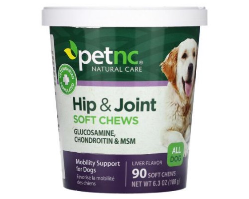 petnc NATURAL CARE, Hip & Joint, All Dog, Liver, 90 Soft Chews, 6.3 oz (180 g)
