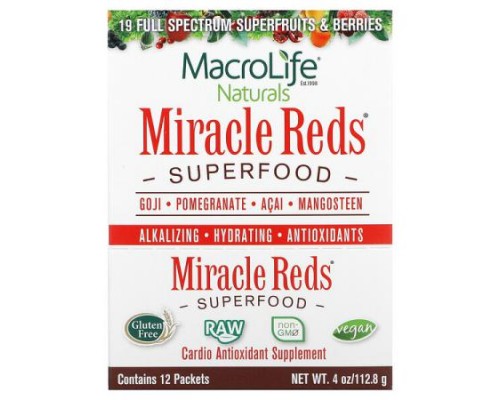 Macrolife Naturals, Miracle Reds, Superfood, Goji, Pomegranate, Acai, Mangosteen, 12 Packets, 0.3 oz (9.5 g) Each